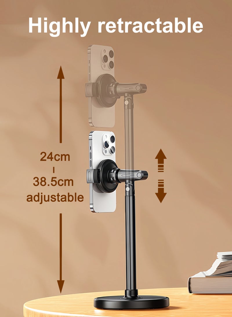 هوديوس حامل هاتف محمول للاستخدام في المكتب والمنزل، ارتفاع قابل للتعديل 24-38.5 سم، ذراع دعم بزاوية قابلة للتعديل، زاوية عرض قابلة للتعديل 360 درجة، النوع القابل للضغط أكثر ملاءمة لالتقاط الصور وتسجيل الفيديوهات والبث المباشر، اللون الأسود - Image 2